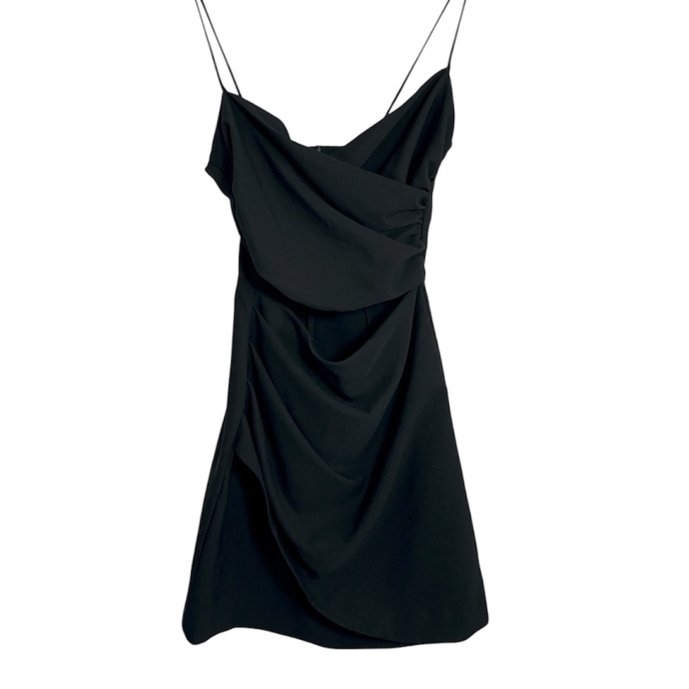 ZARA Black Draped Mini Dress | Front Cutout Spaghetti Strap Dress